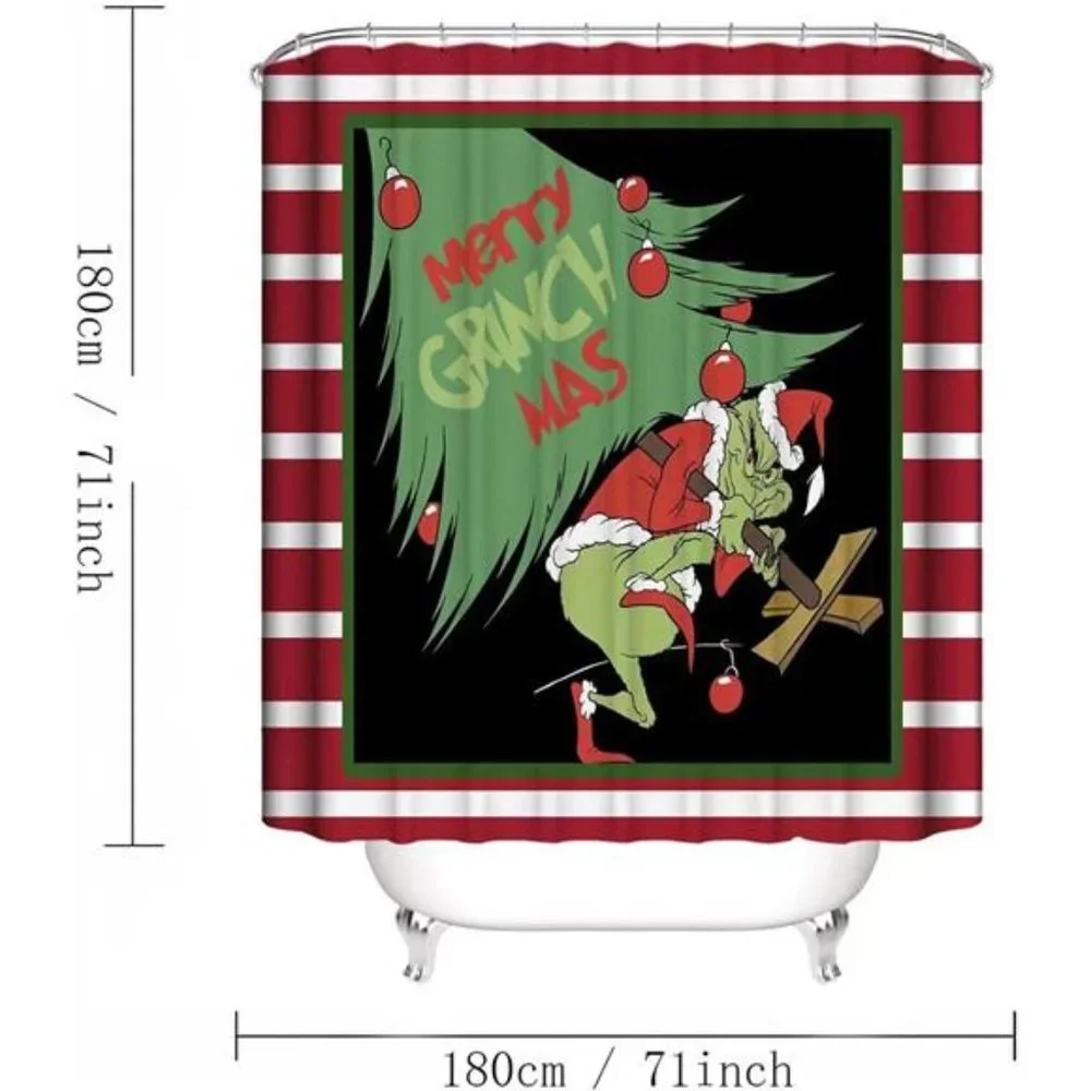 4 Pcs |  Christmas Shower Curtain Set |  Christmas Bathroom Home Decorations